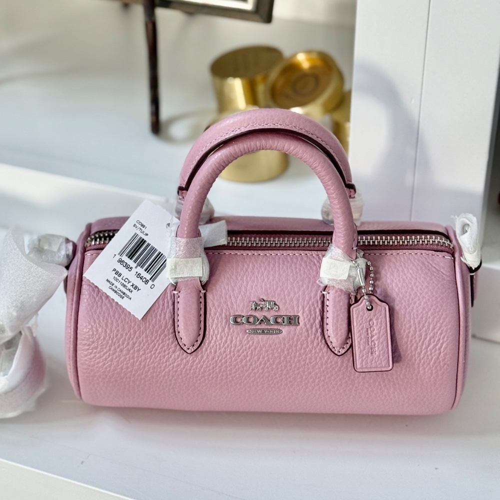 Coach Pink Leather Mini Barrel Crossbody Bag